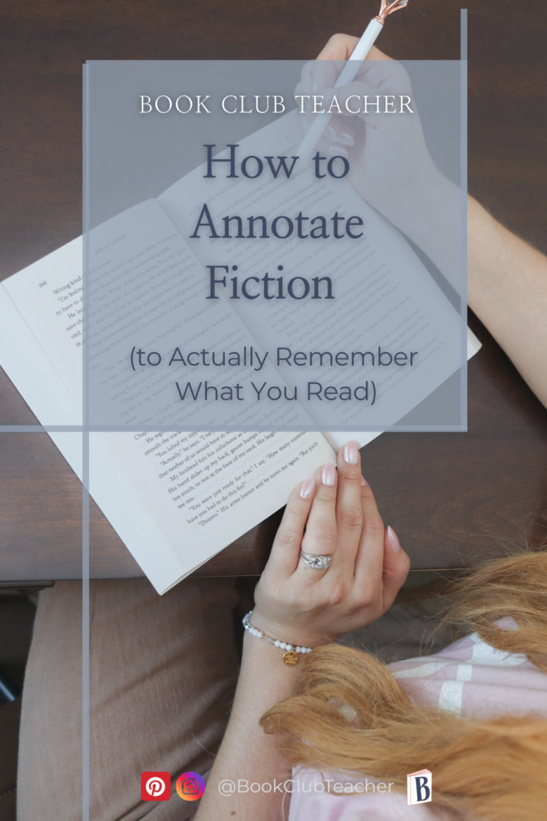 Annotation of a novel with text overlay that says "How to Annotate Fiction"