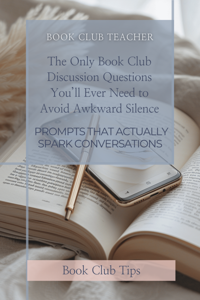 Image of open book, phone, and pen—promoting easy book club discussion questions that spark real conversations.