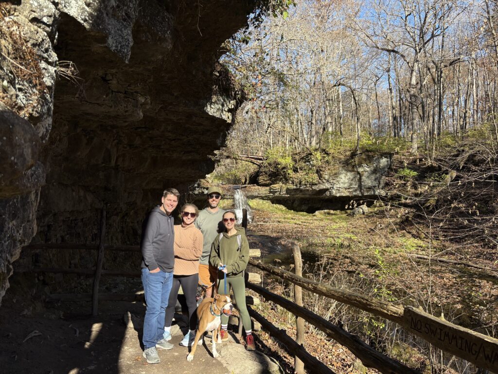 Taking a break from reading to hike with family